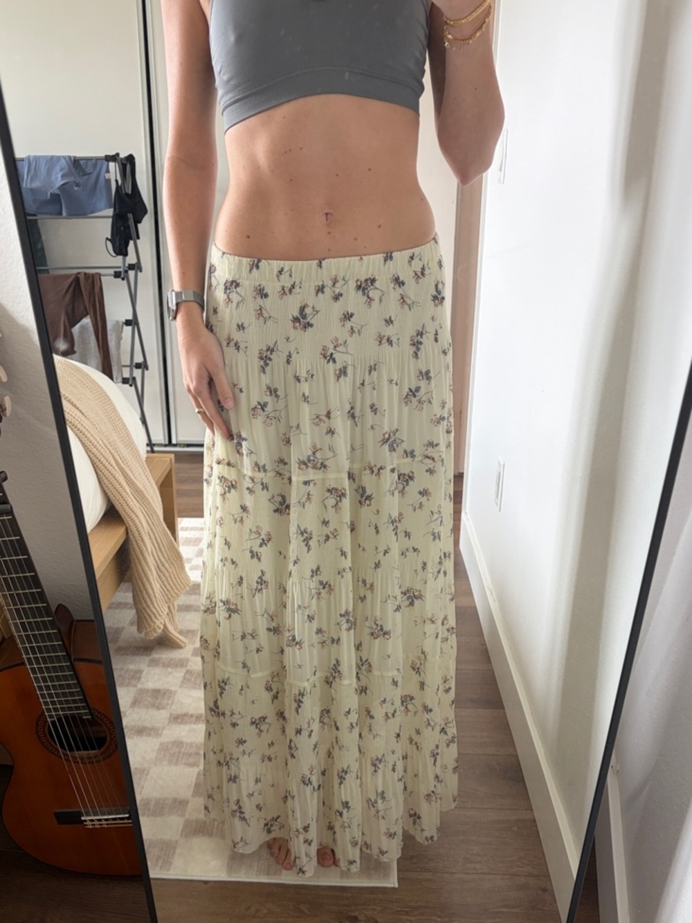 Floral Pleated Maxi Skirt in Cream
